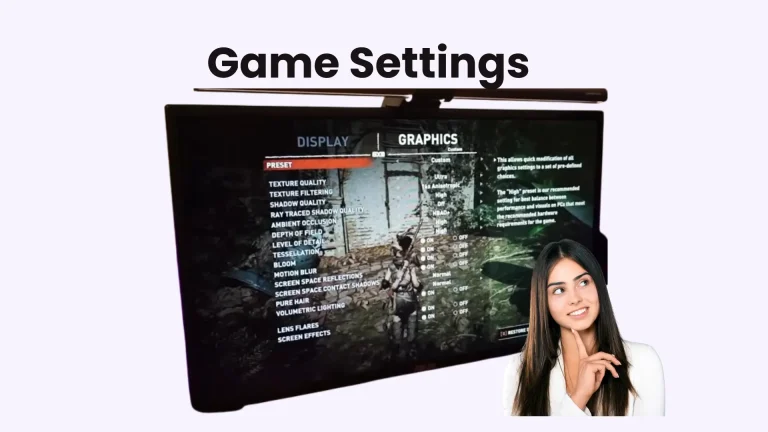 Optimize Game Settings And Graphics For Better Performance 11 Screen showing the game settings and graphics card setup with a thinking girl.”