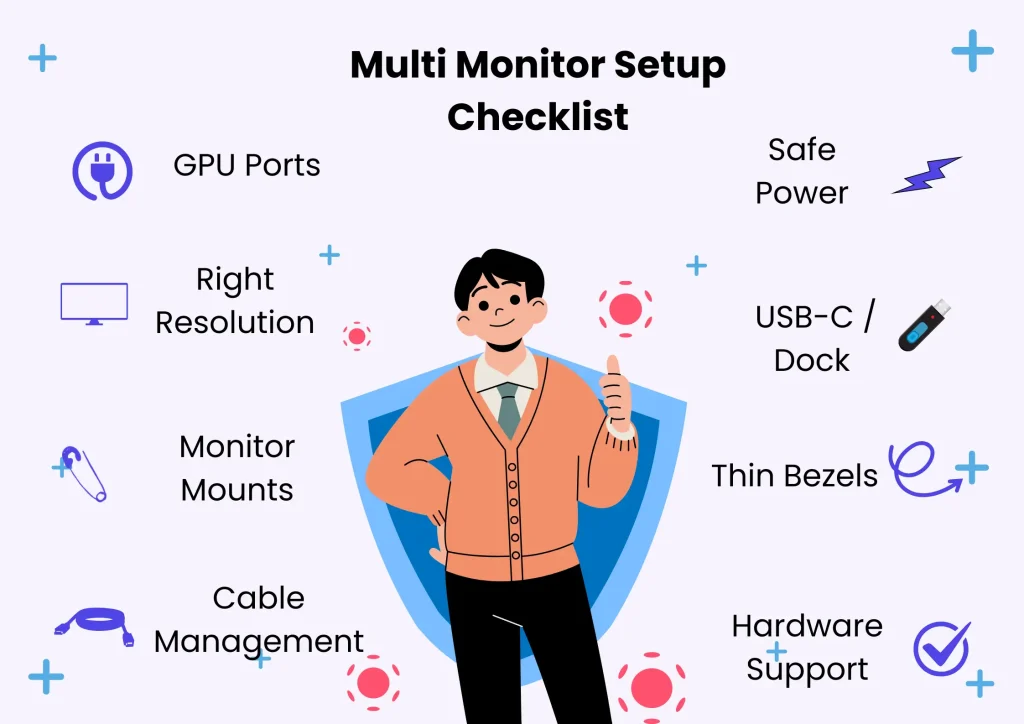 Make Your Multi-Monitor Setup And Resolution Bottleneck-Free 6 This infographic describes the requirements for a multi-monitor setup.