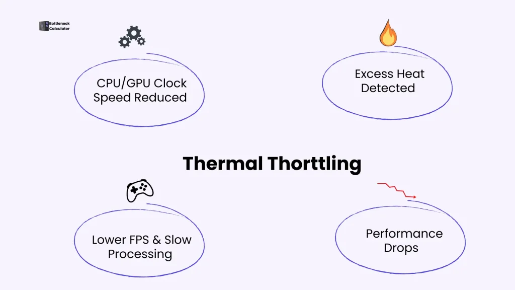 Thermal throttling reduces CPU and GPU performance due to high temperature, causing a hidden performance bottleneck.